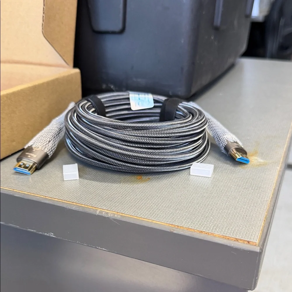 30ft-Braided HDMI Cable with Silver-Gray Sleeving and Blue Connector Tips